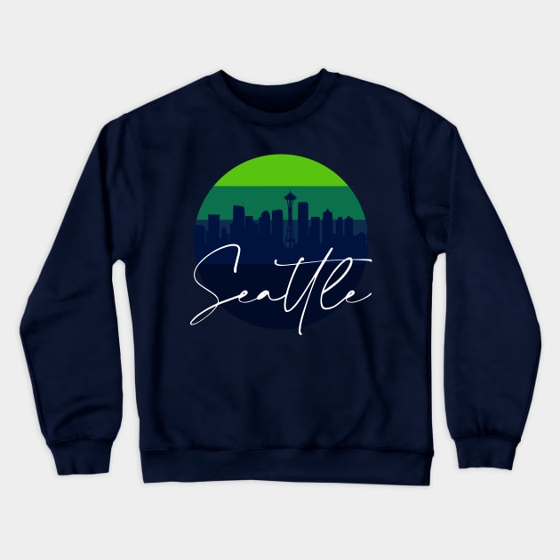 Seattle Skyline Football Colors Crewneck Sweatshirt by funandgames